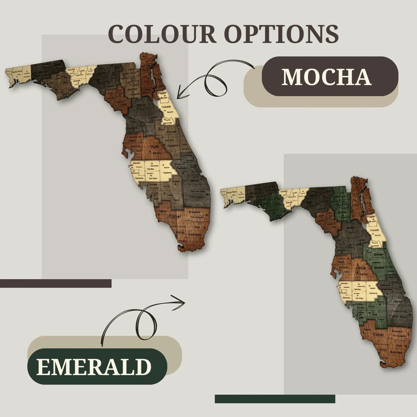 3D Wooden Florida State Map Wall Art