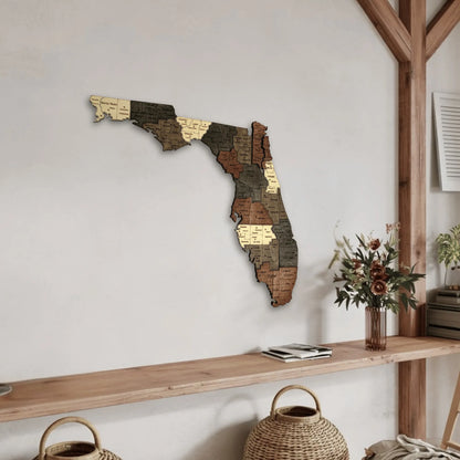 3D Wooden Florida State Map Wall Art