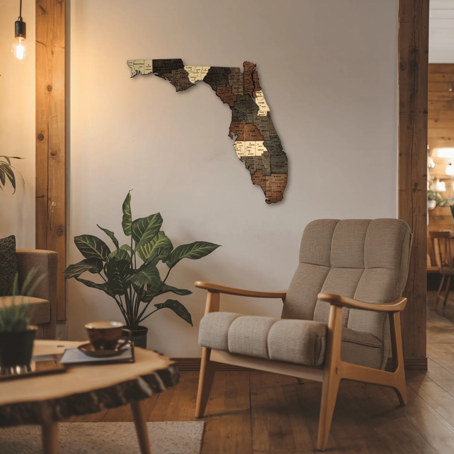3D Wooden Florida State Map Wall Art