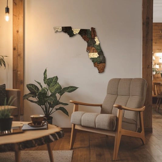 3D Wooden Florida State Map Wall Art – Handcrafted Decor