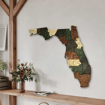 3D Wooden Florida State Map Wall Art