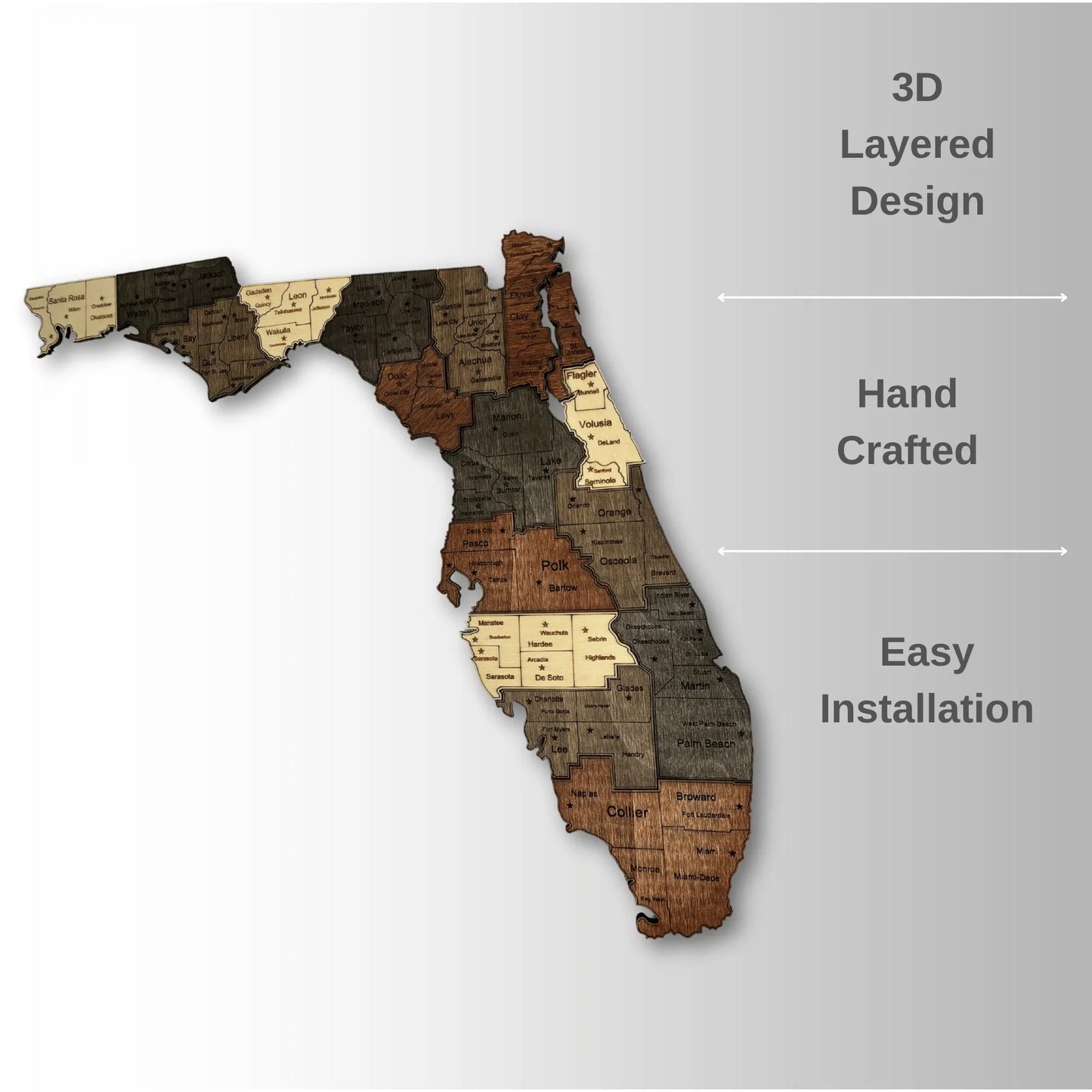 3D Wooden Florida State Map Wall Art