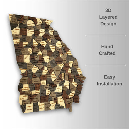 3D Wooden Georgia State Map Wall Art