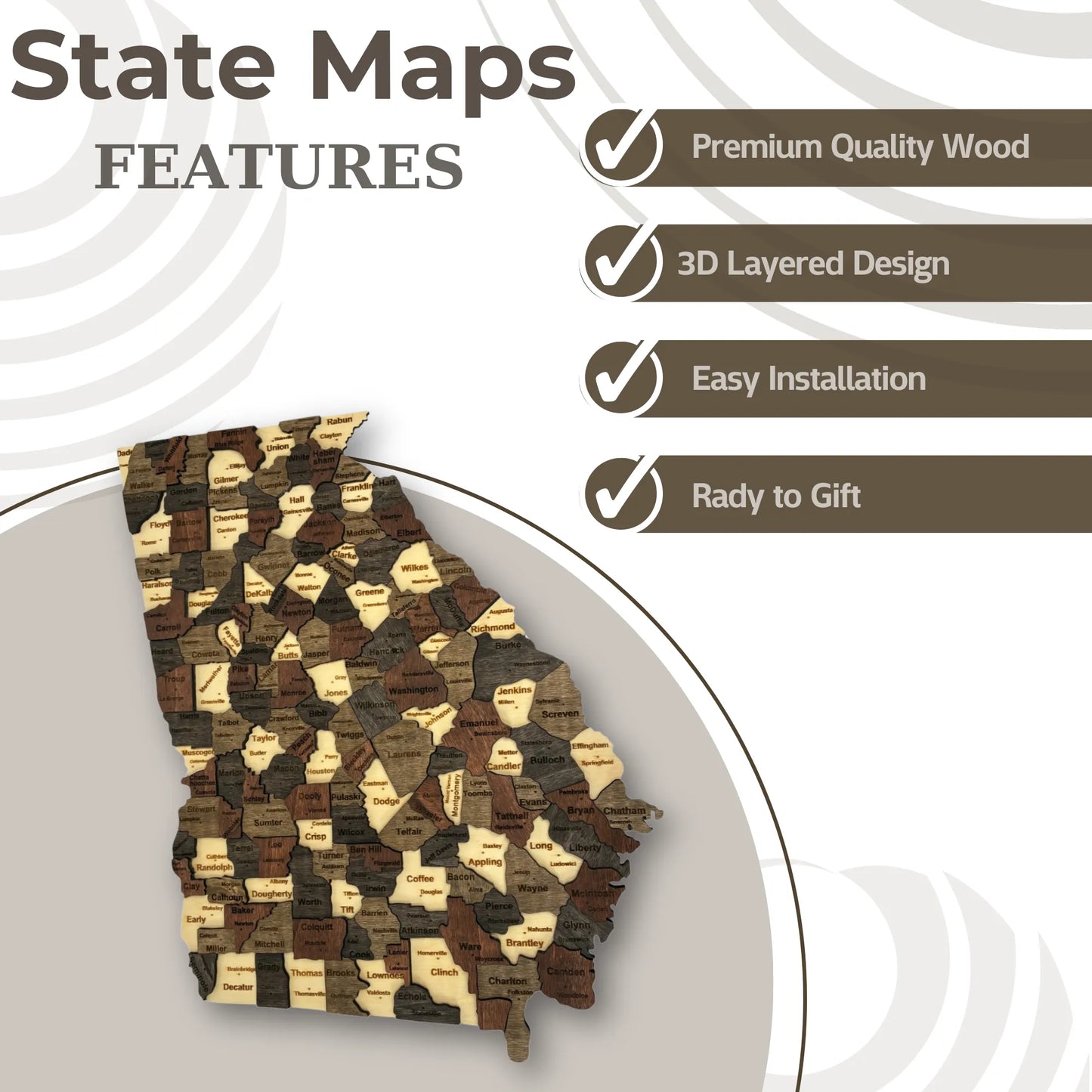 3D Wooden Georgia State Map Wall Art