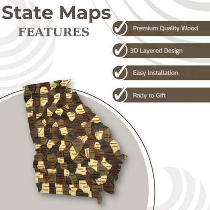 3D Wooden Georgia State Map Wall Art