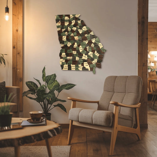 3D Wooden Georgia State Map Wall Art