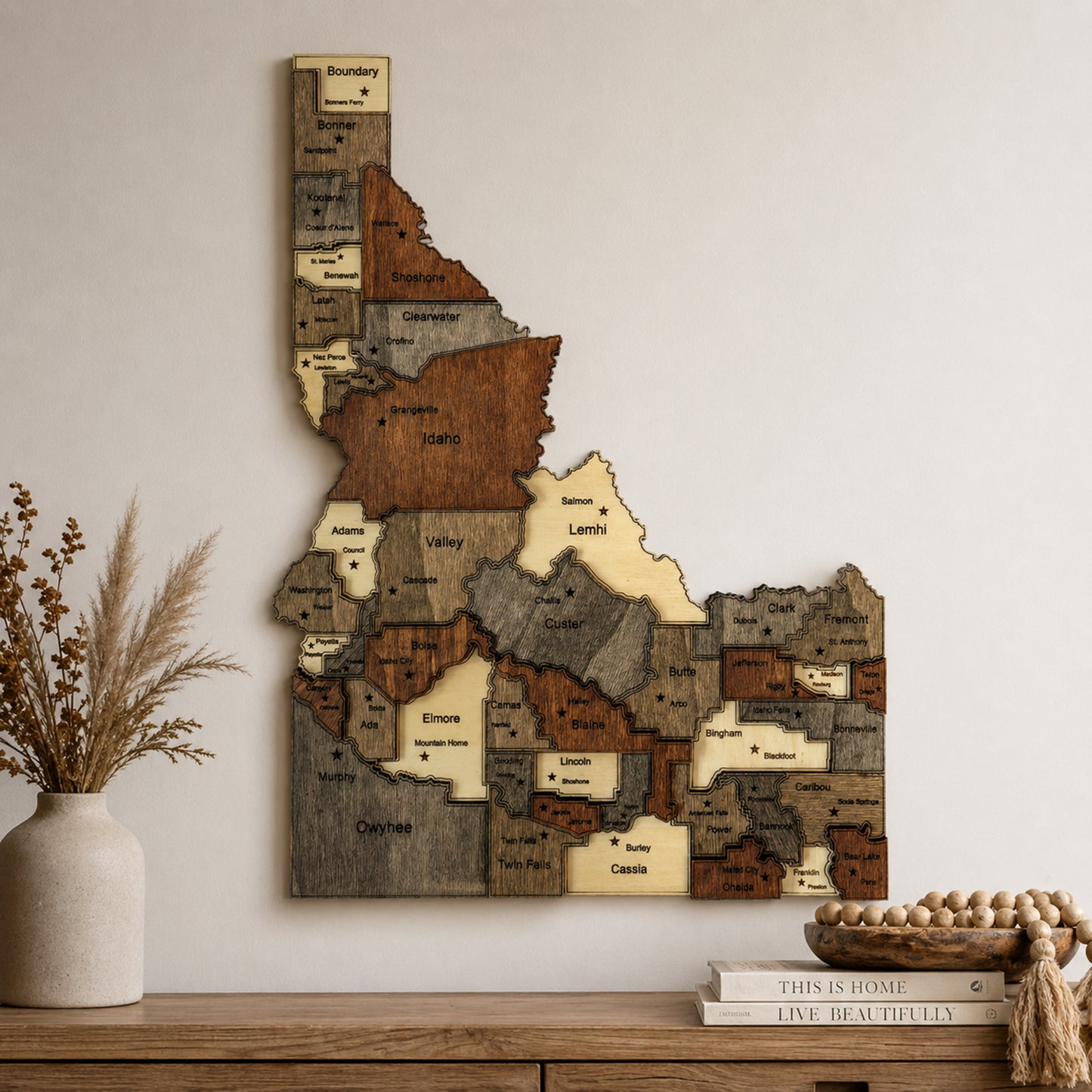 3D Wooden Idaho State Map Wall Art