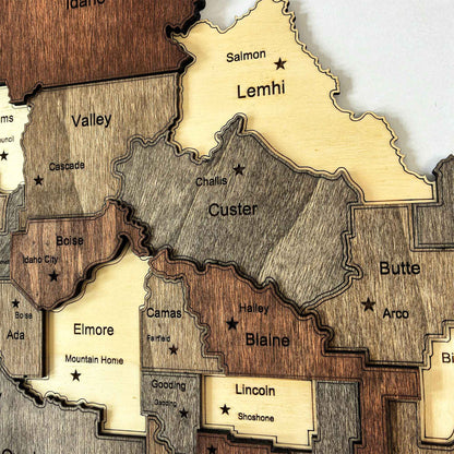 3D Wooden Idaho State Map Wall Art