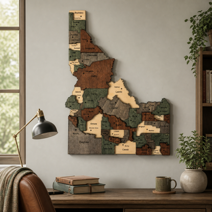 3D Wooden Idaho State Map Wall Art