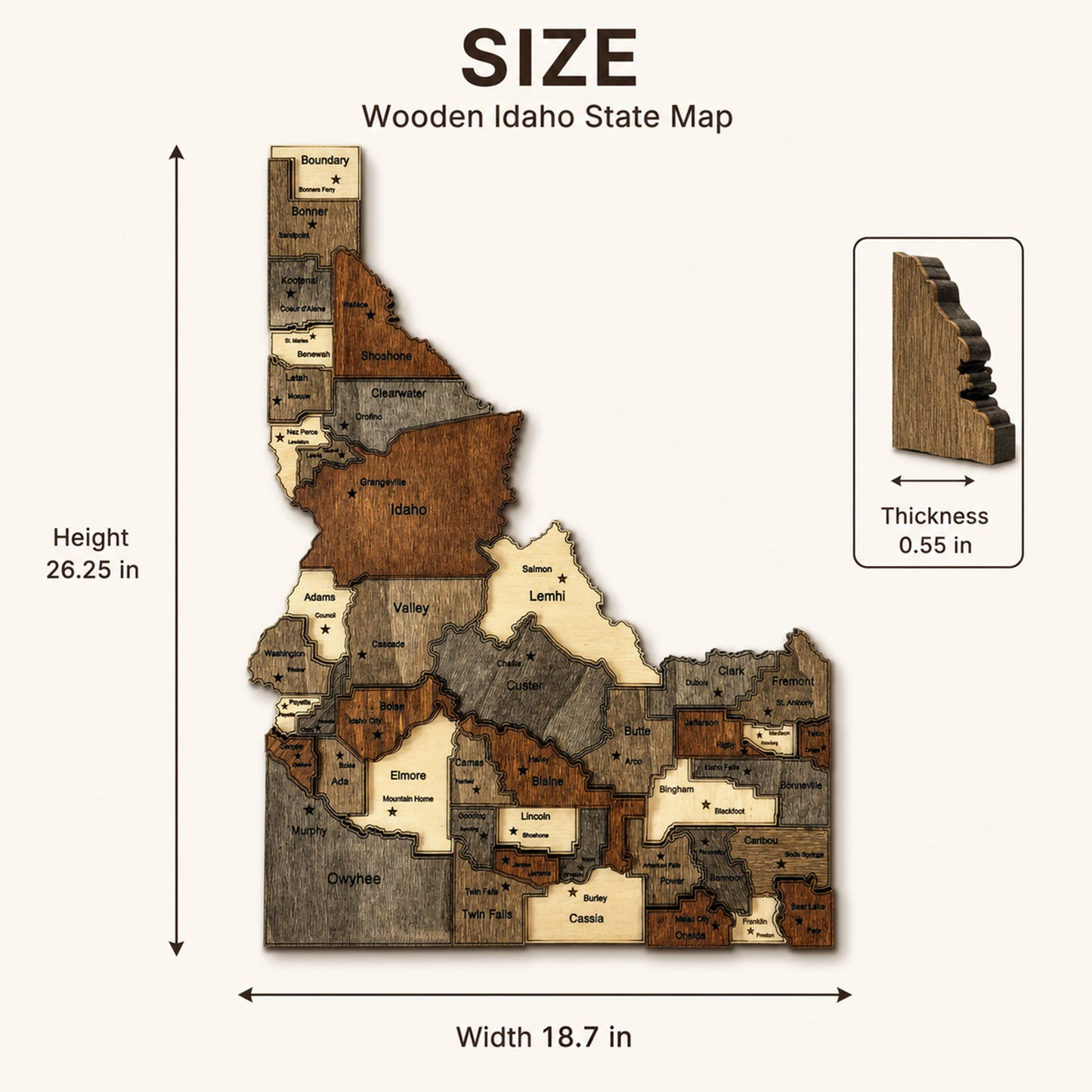3D Wooden Idaho State Map Wall Art