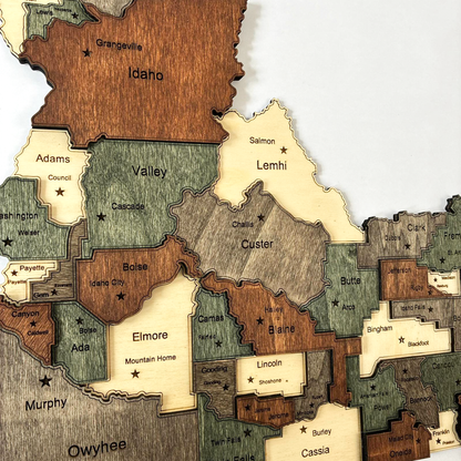3D Wooden Idaho State Map Wall Art