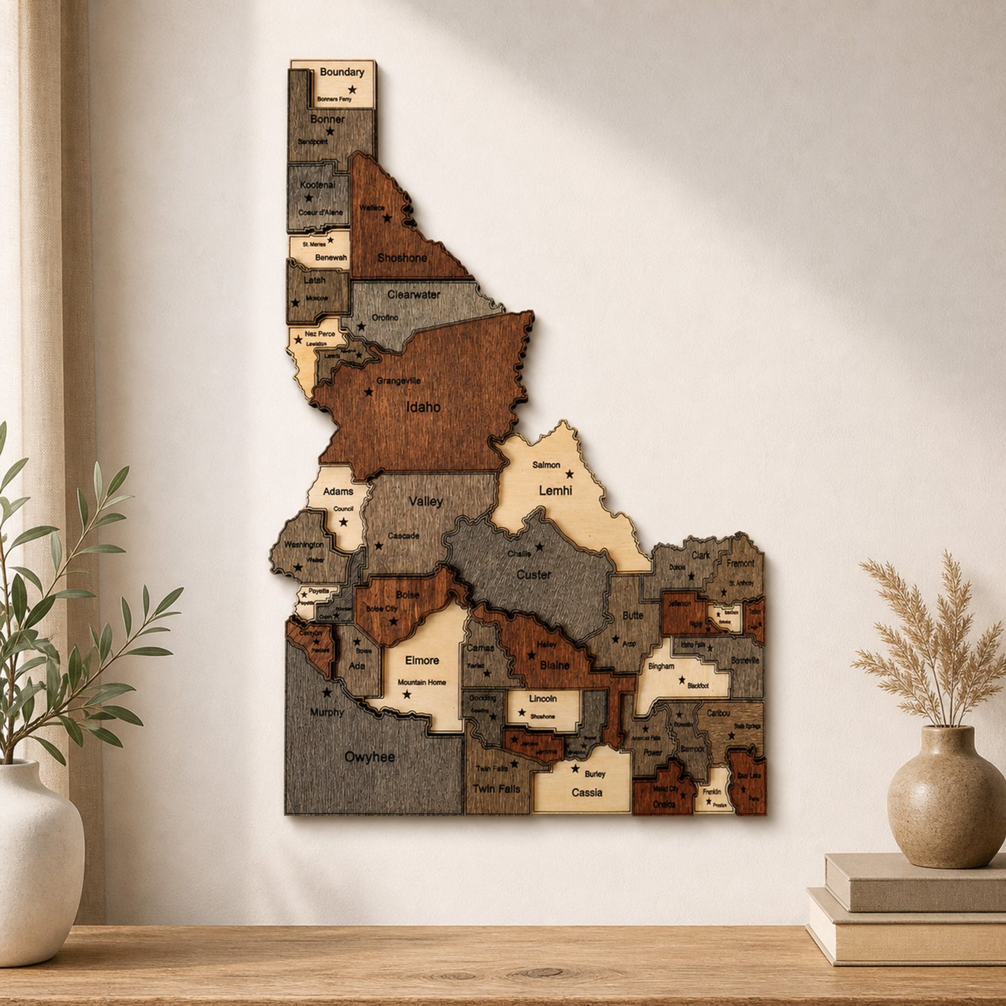 3D Wooden Idaho State Map Wall Art