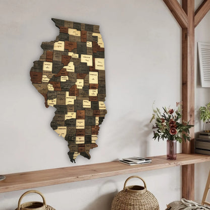 3D Wooden Illinois State Map Wall Art