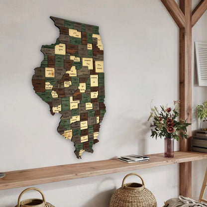 3D Wooden Illinois State Map Wall Art