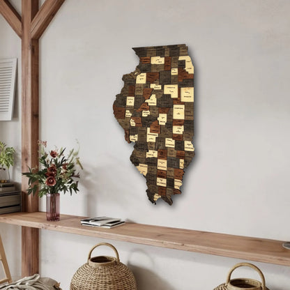 3D Wooden Illinois State Map Wall Art