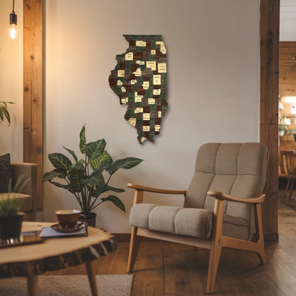 3D Wooden Illinois State Map Wall Art