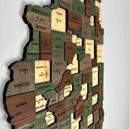 3D Wooden Illinois State Map Wall Art