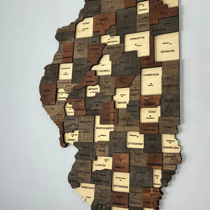 3D Wooden Illinois State Map Wall Art