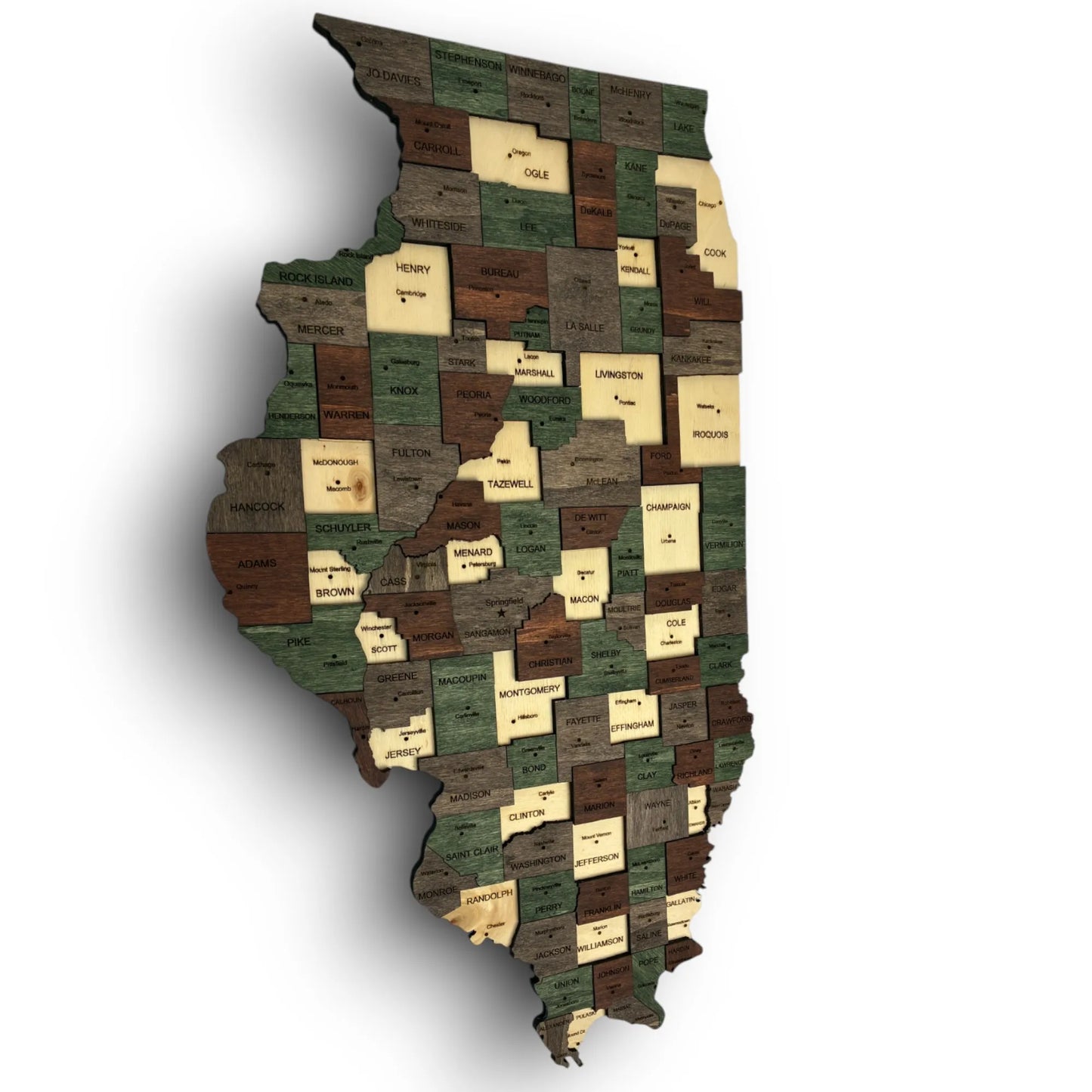 3D Wooden Illinois State Map Wall Art