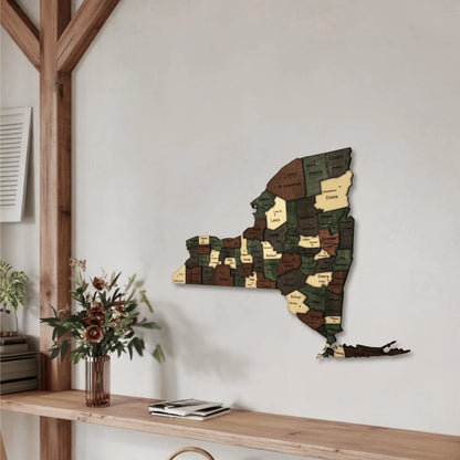 3D Wooden New York State Map Wall Art
