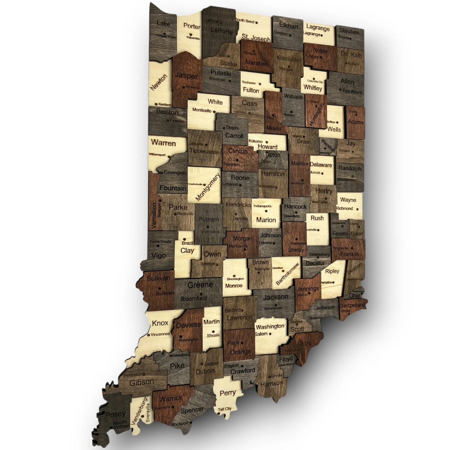 3D Wooden Indiana State Map Wall Art