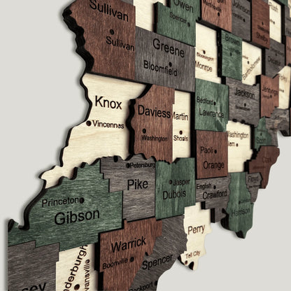 3D Wooden Indiana State Map Wall Art