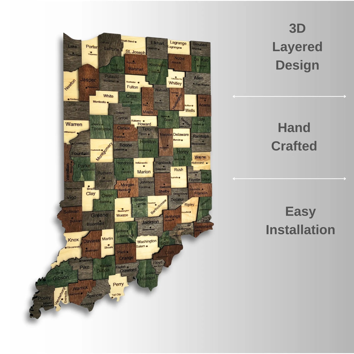 3D Wooden Indiana State Map Wall Art