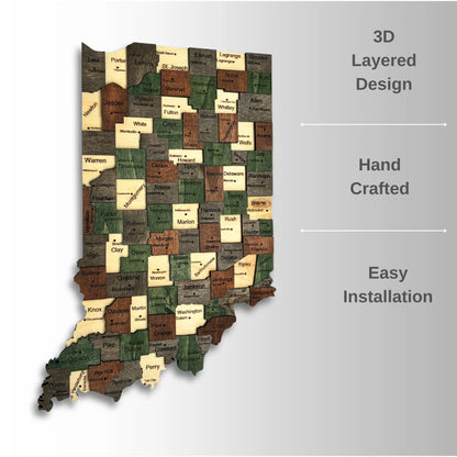 3D Wooden Indiana State Map Wall Art