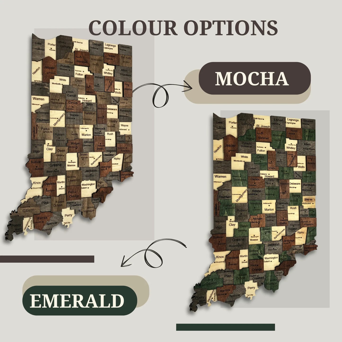 3D Wooden Indiana State Map Wall Art