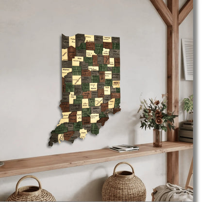 3D Wooden Indiana State Map Wall Art