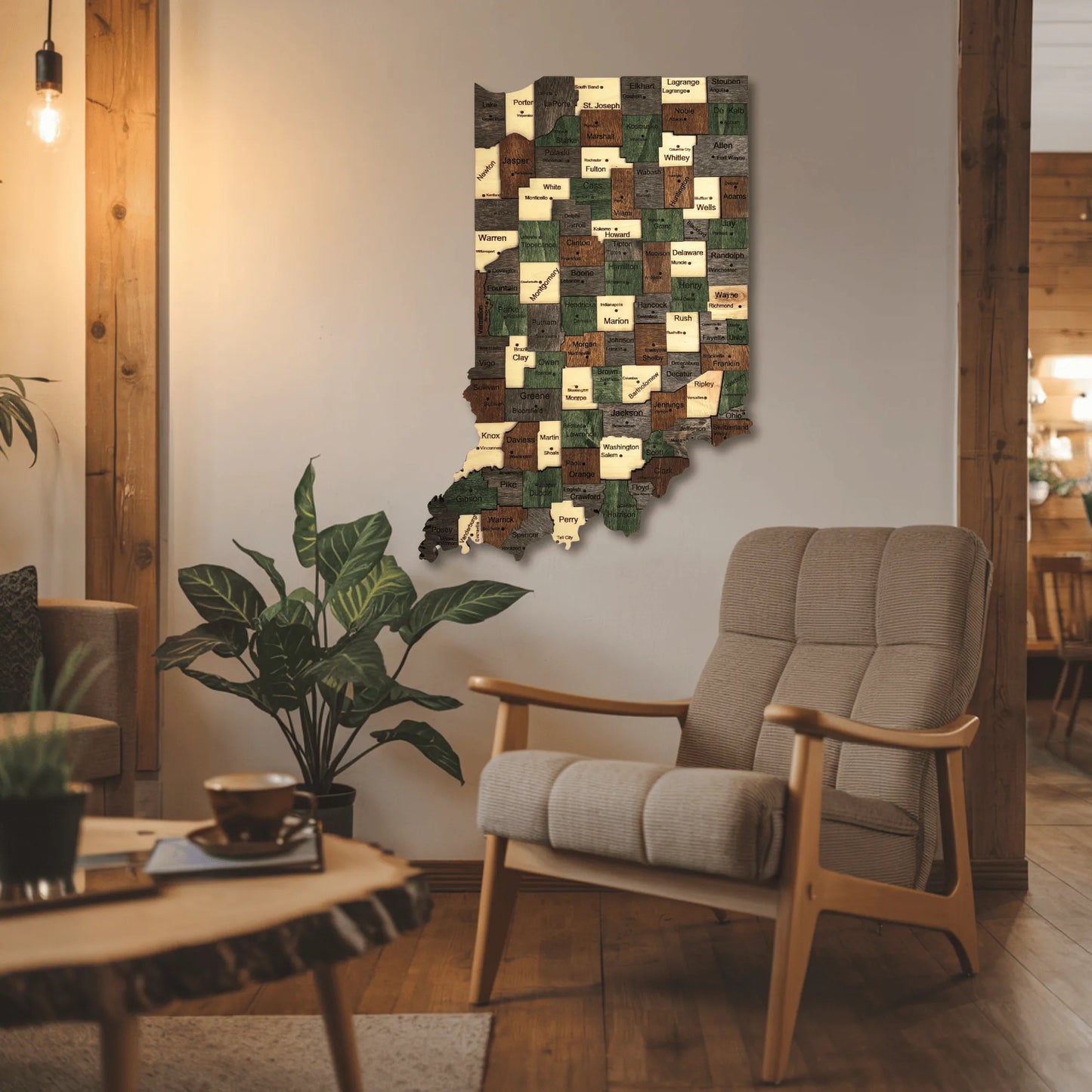 3D Wooden Indiana State Map Wall Art