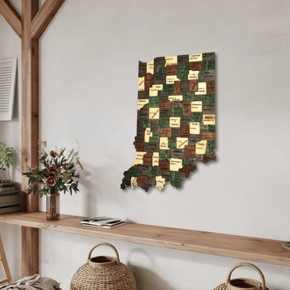 3D Wooden Indiana State Map Wall Art