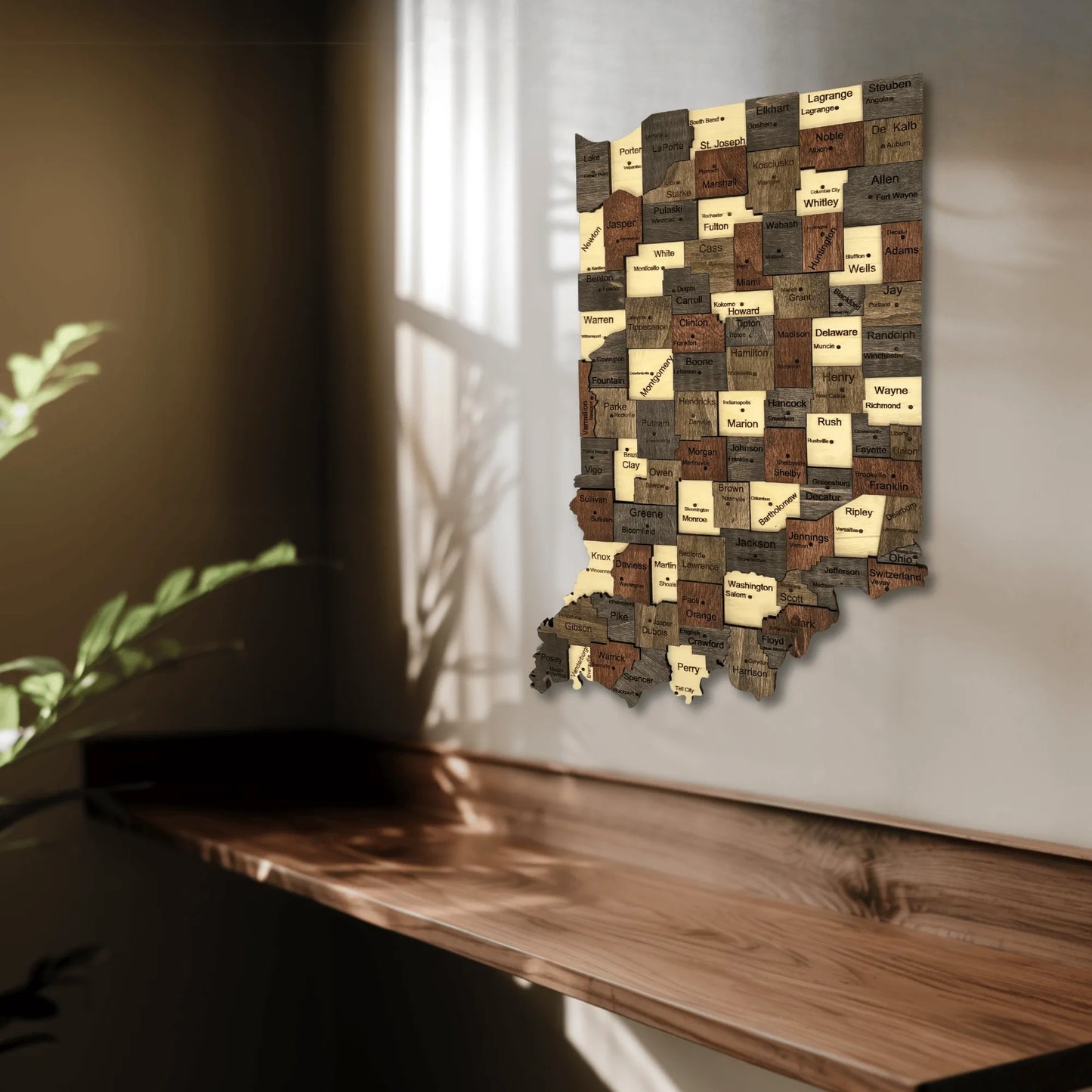 3D Wooden Indiana State Map Wall Art