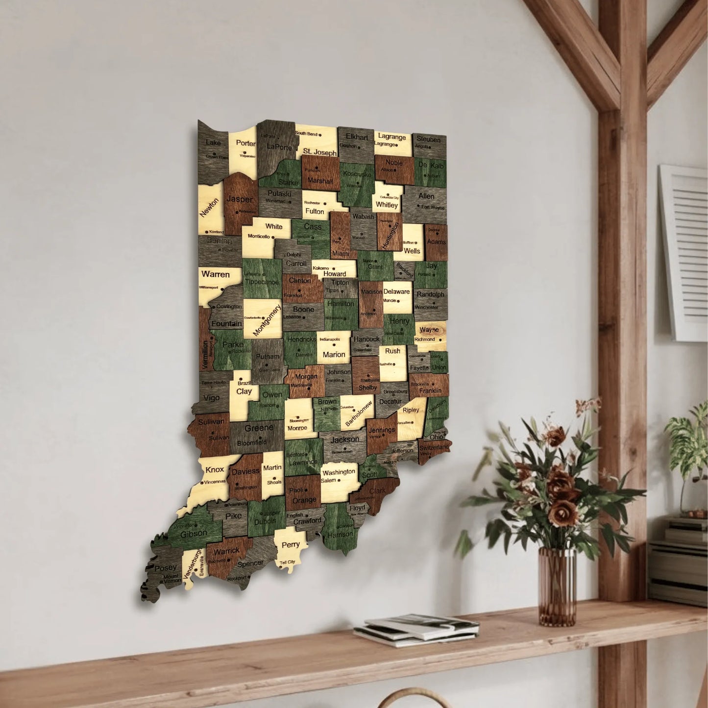 3D Wooden Indiana State Map Wall Art