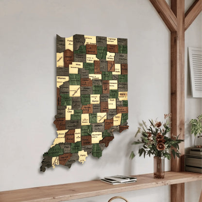 3D Wooden Indiana State Map Wall Art