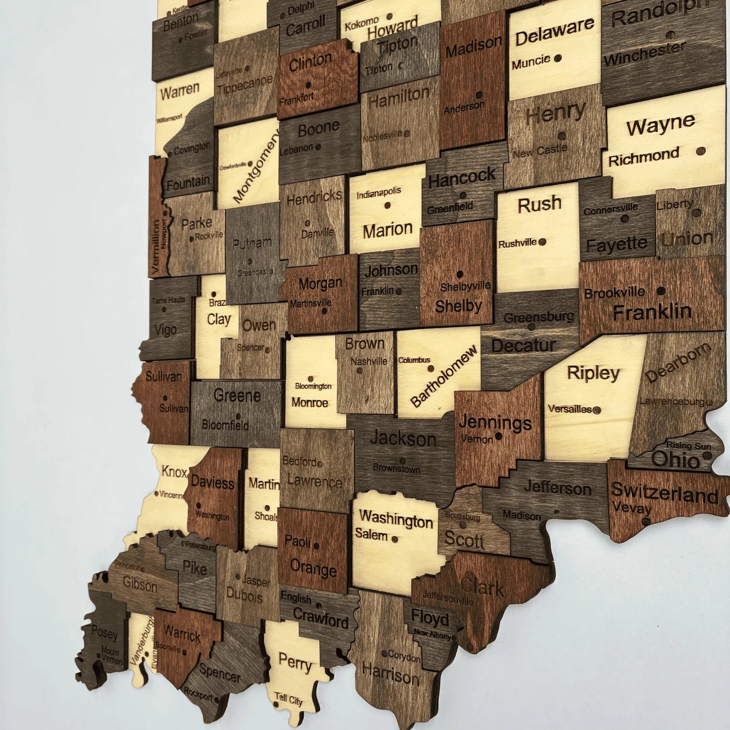 3D Wooden Indiana State Map Wall Art