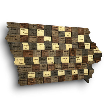 3D Wooden Iowa State Map Wall Art