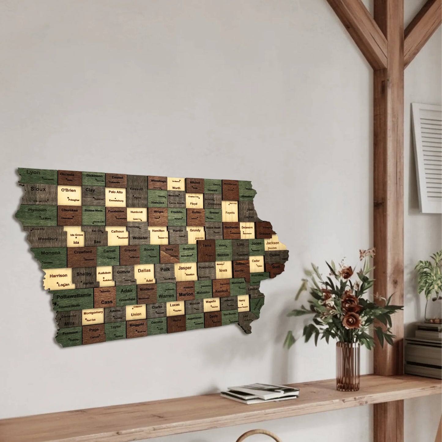 3D Wooden Iowa State Map Wall Art