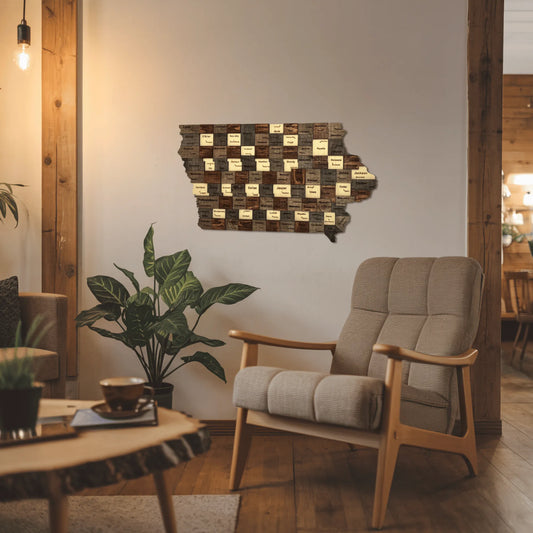 3D Wooden Iowa State Map Wall Art – Handcrafted Decor