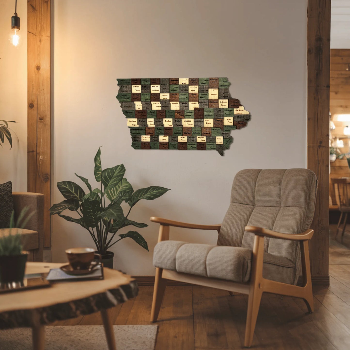 3D Wooden Iowa State Map Wall Art
