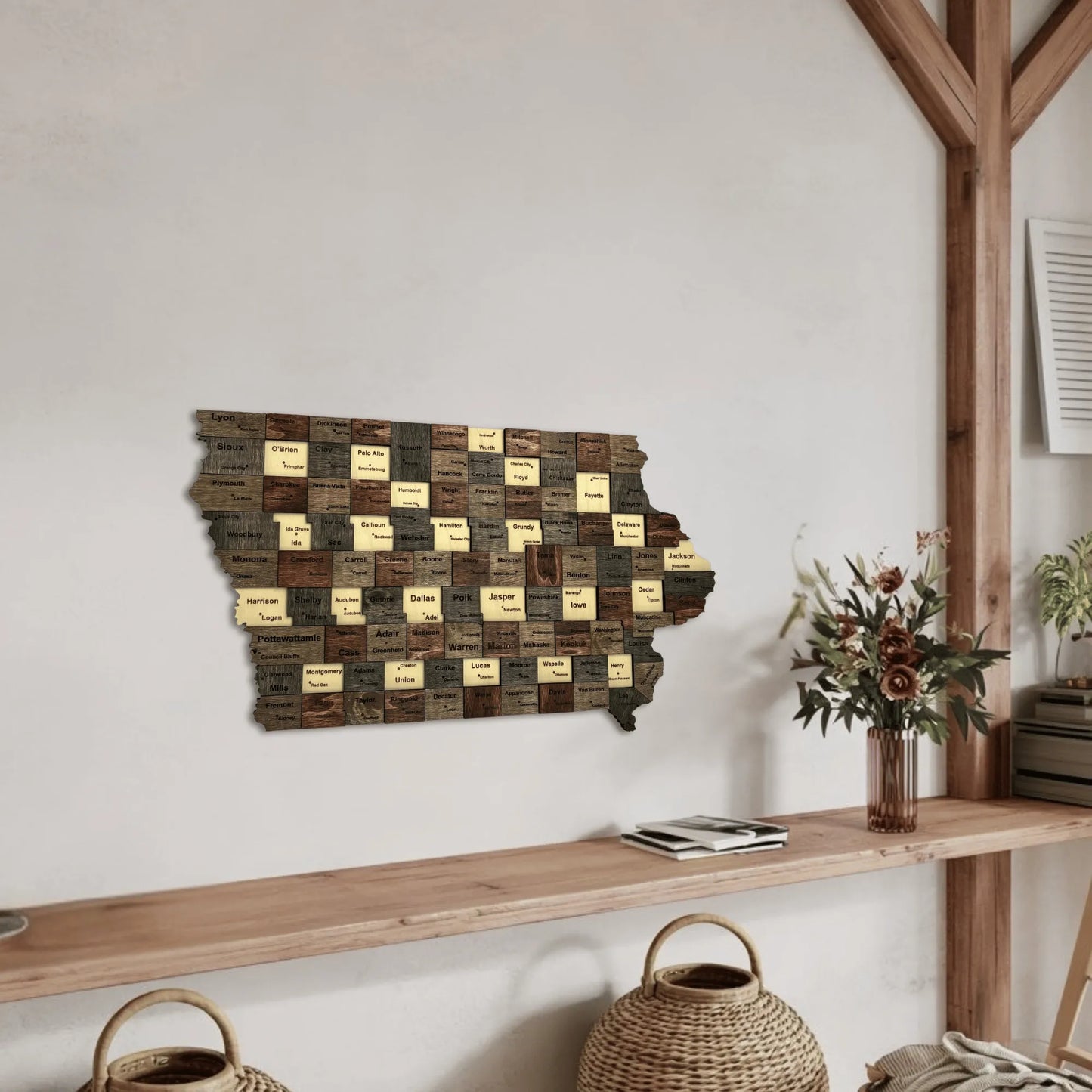 3D Wooden Iowa State Map Wall Art