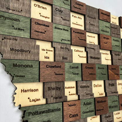 3D Wooden Iowa State Map Wall Art