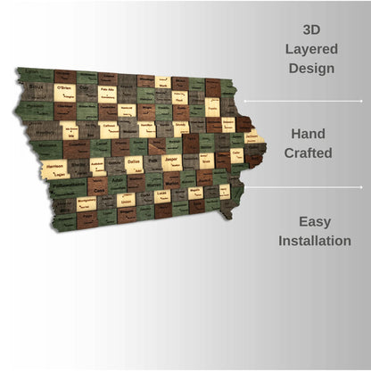 3D Wooden Iowa State Map Wall Art