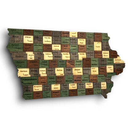 3D Wooden Iowa State Map Wall Art