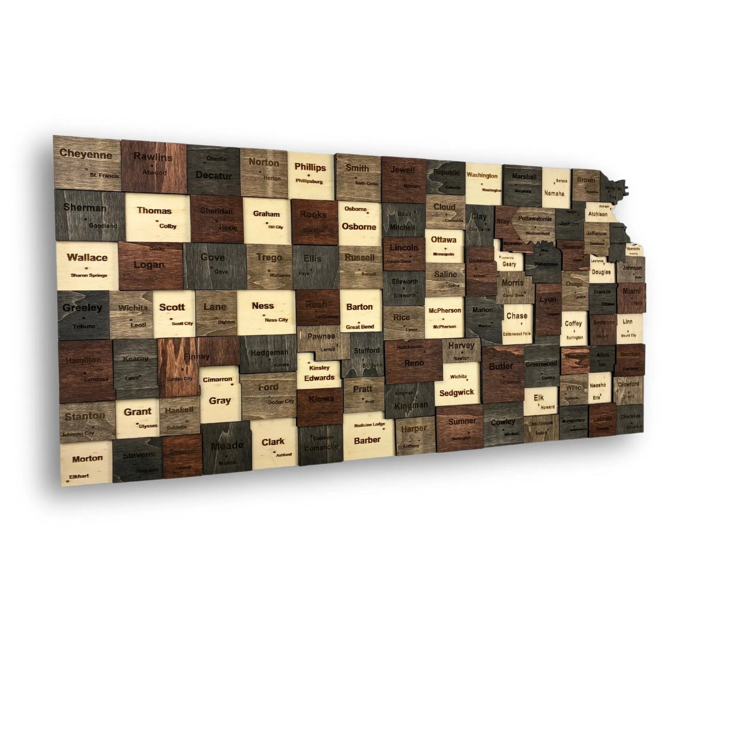 3D Wooden Kansas State Map Wall Art
