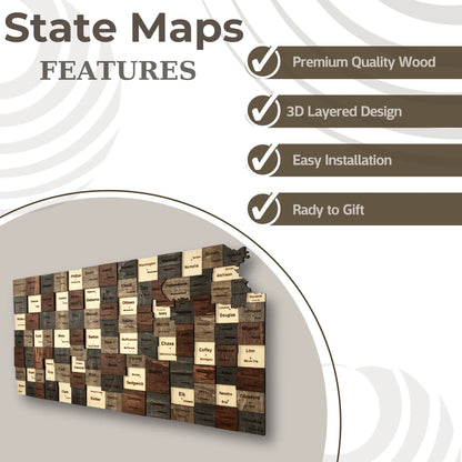 3D Wooden Kansas State Map Wall Art