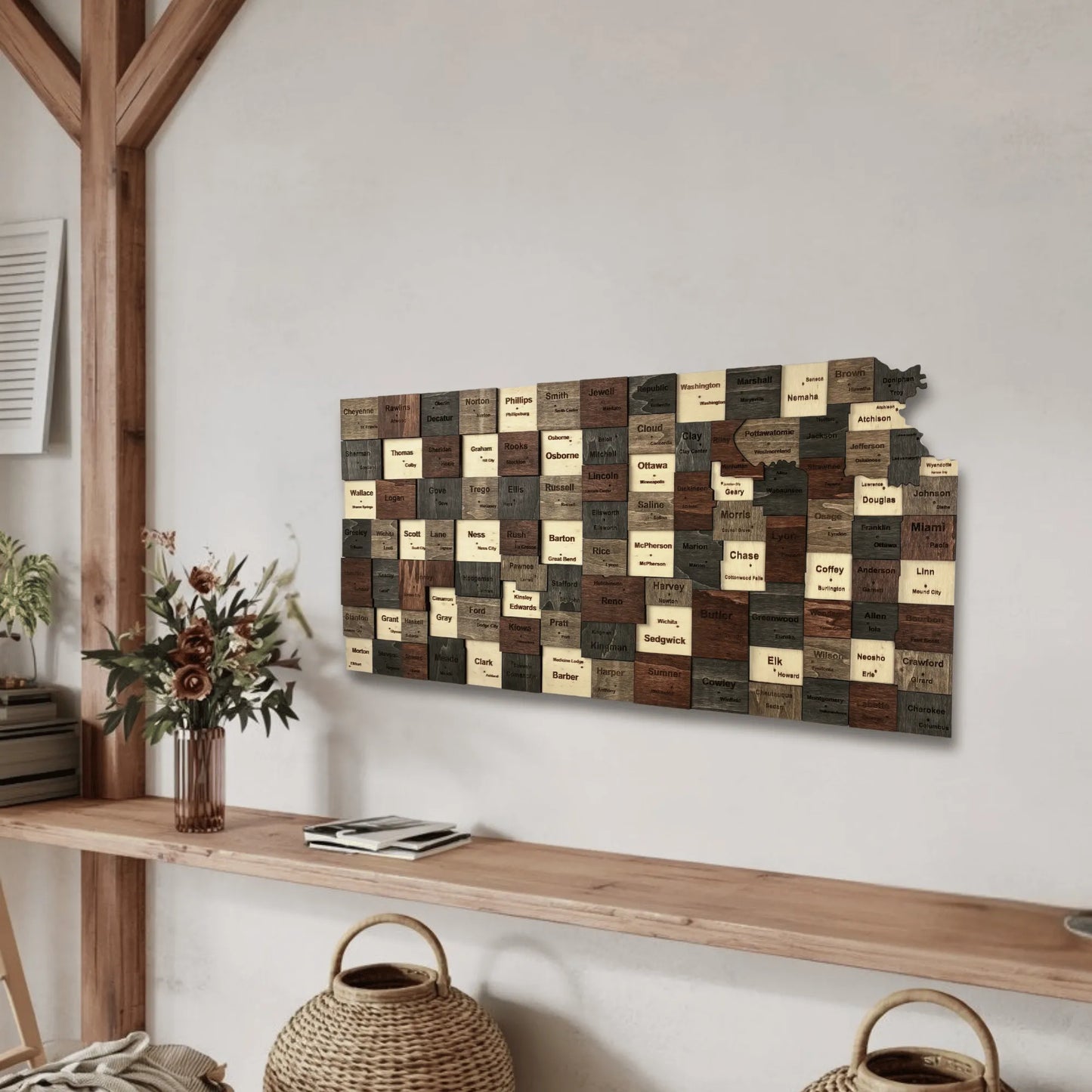 3D Wooden Kansas State Map Wall Art