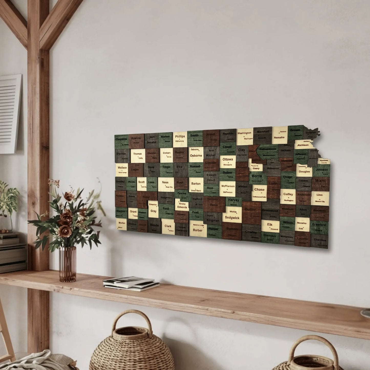 3D Wooden Kansas State Map Wall Art