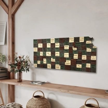 3D Wooden Kansas State Map Wall Art