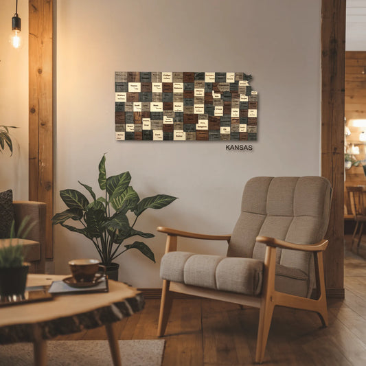 3D Wooden Kansas State Map Wall Art